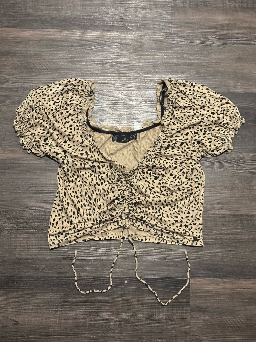 Volcom Beige Crop Top with Black Abstract Dot Print